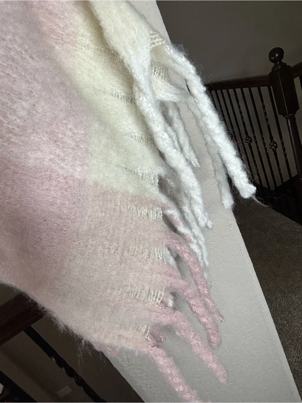 a new day Pastel Pink Plaid Fringe Knit Scarf NEW Fall Coquette Winter Girly